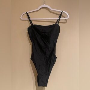 J CREW Black High Leg One Piece Strappy Swimsuit